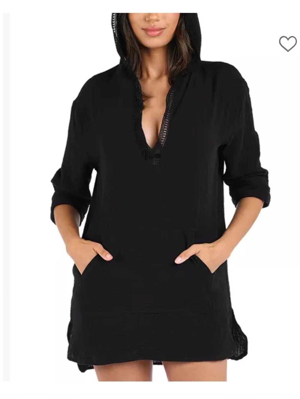 La Blanca hooded beach coverup black medium